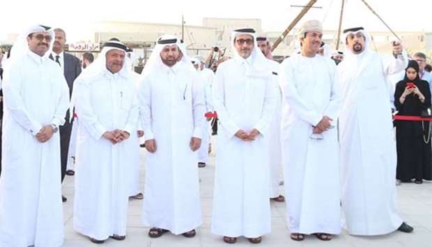 From left: HE the Minister of Energy and Industry Dr Mohamed bin Saleh al-Sada, prominent Qatari businessman HE Sheikh Faisal bin Qassim al-Thani, Katara general manager Dr Khalid bin Ibrahim al-Sulaiti, HE the Minister of Culture and Sports Salah bin Ghanem bin Nasser al-Ali, diplomats and other dignitaries at the opening of the 7th Katara Traditional Dhow Festival on Tuesday. PICTURES: Jayan Orma.