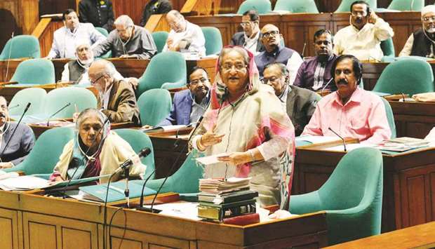 Prime Minister Sheikh Hasina speaking in the parliament, in Dhaka yesterday.