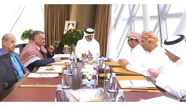 Arab Gulf Cup Football Federation (AGCFF) president Sheikh Hamad bin Khalifa bin Ahmed al-Thani (centre) headed the Executive Committee meeting yesterday.