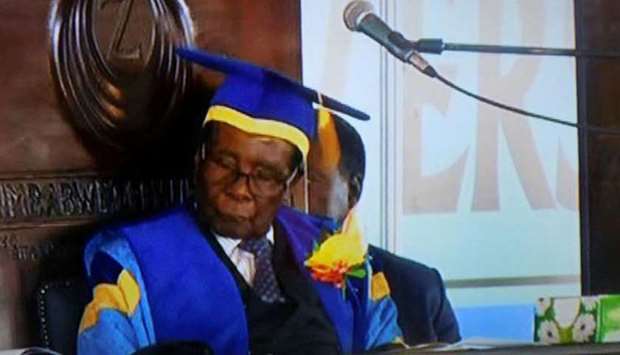 Mugabe attends a university graduation ceremony.