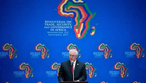 US Secretary of State Rex Tillerson speaks during a meeting of African leaders at the State Department in Washington, DC on Friday.
