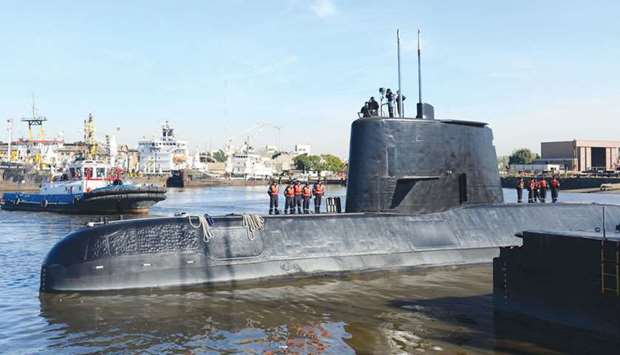 The Argentine military submarine ARA San Juan and crew are seen leaving the port of Buenos Aires, Argentina.