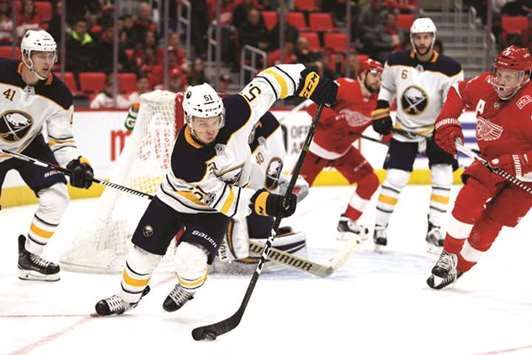 Buffalo Sabres center Kyle Criscuolo (centre) skates with the puck during the second period against the Detroit Red Wings in Detroit, USA, on Friday. (USA TODAY Sports)