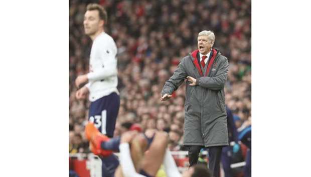Arsenal manager Arsene Wenger   reacts during the match.