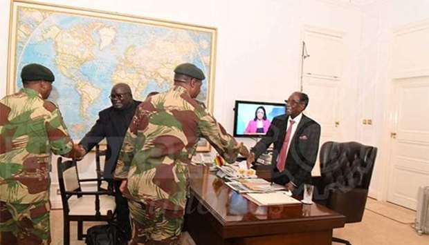 President Robert Mugabe meets with General Constantino Chiwenga and senior members of the Zimbabwe Defence Forces at State House in Harare on Friday.