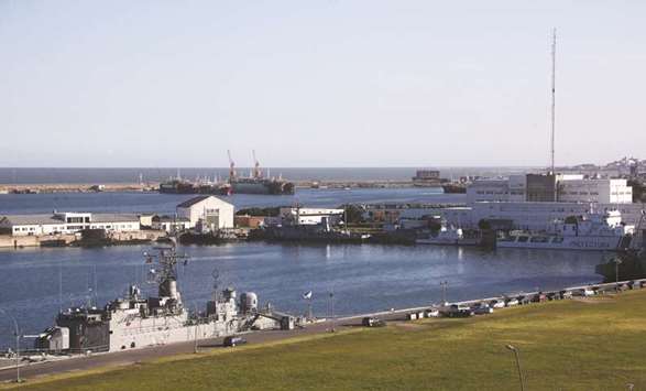 Ships are seen at an Argentine Naval Base, where the missing at sea ARA San Juan submarine sailed from, in Mar del Plata.