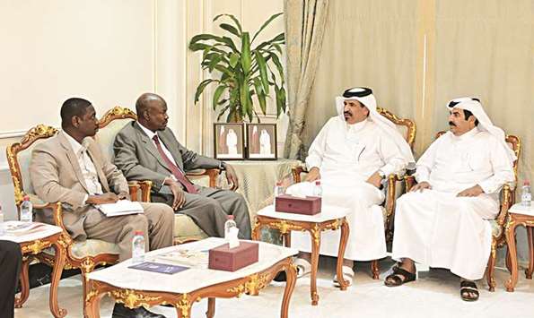 Qatar Chamber vice chairman Mohamed bin Towar al-Kuwari and Sudanu2019s Governor of the North Kurdufan Ahmed Mohamed Haroon review cooperation ties in Doha yesterday.