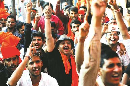 Members of the Rajput community chant slogans as they protest against the release of Padmavati in Mumbai yesterday.