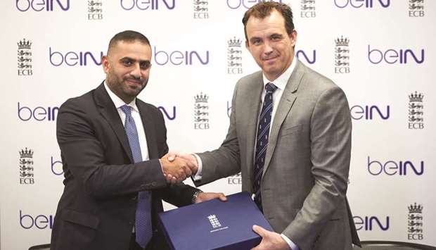 beIN Media Group  Deputy CEO Yousef al-Obaidly and Tom Harrison, CEO, England and Wales Cricket Board (ECB) seal the deal yesterday.