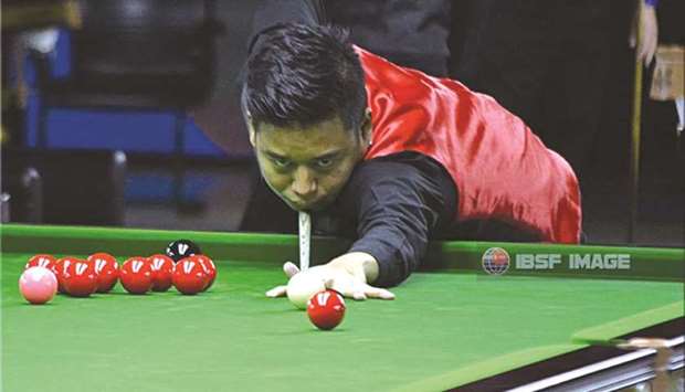 Ko Htet of Myanmar in action during the IBSF World Snooker Championship at Al Arabi Sports Club Indoor Hall yesterday.