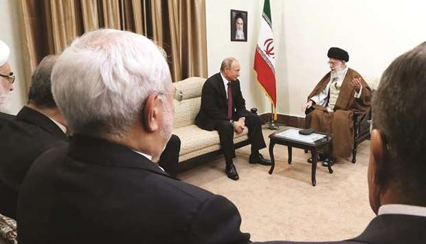 Iranu2019s supreme leader Ayatollah Ali Khamenei meets Russian President Vladimir Putin in Tehran yesterday.