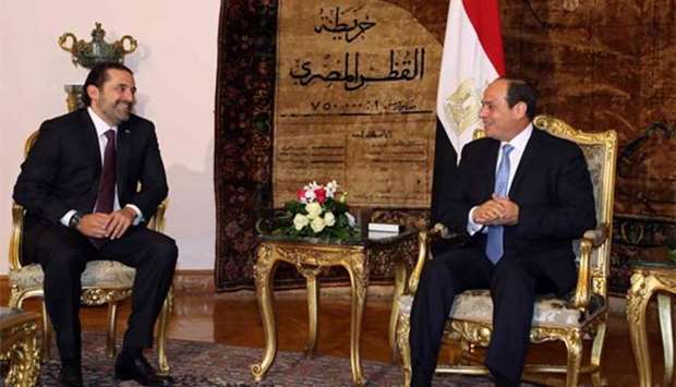 Lebanese Prime Minister Saad Hariri meeting with Egyptian President Abdel Fattah al-Sisi in Cairo on Tuesday.