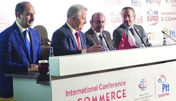 HE the Minister of Transport and Communications Jassim Seif Ahmed al- Sulaiti, the Turkish Minister of Transport, Marine Affairs and Communications Ahmet Arslan and other dignitaries at the announcement of new e-commerce platform in Turkey.