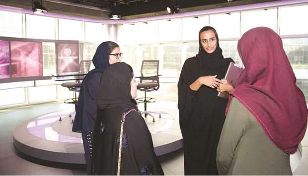 HE Sheikha Hind bint Hamad al-Thani speaking to NU-Q students during the Newsroom dedication.