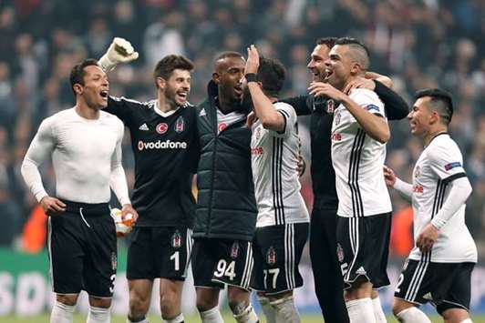 Besiktasu2019 Pepe, Adriano, Anderson Talisca and team mates celebrate after the match.