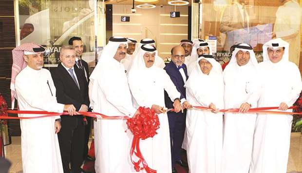 Doha Bank chairman Sheikh Fahad bin Mohamed bin Jabor al-Thani, managing director Sheikh Abdul Rehman bin Mohamed bin Jabor al-Thani, and CEO Dr R Seetharaman, as well as other dignitaries during the ribbon-cutting ceremony of Doha Banku2019s latest branch at the Doha Festival City. PICTURE: Othman al-Samarraee