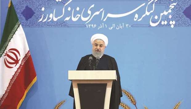 Iranian President Hassan Rouhani speaks during a meeting with farmers in Tehran.