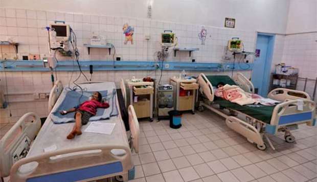 Yemeni children suffering from diphtheria receive treatment at a hospital in Sanaa on Wednesday.
