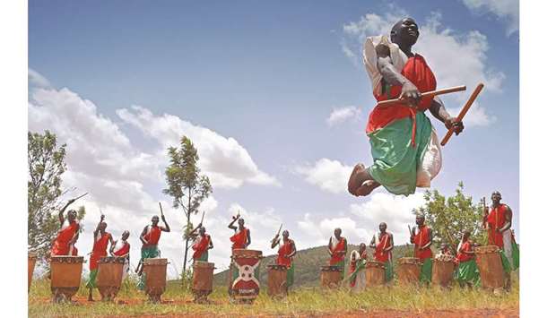 This file photo taken on March 14, 2015 shows drummers from the Gishora drumming group performing in Gishora.