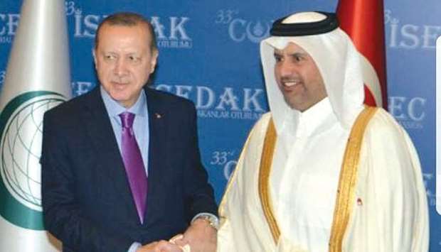HE the Minister of Economy and Commerce Sheikh Ahmed bin Jassim bin Mohamed al-Thani with Turkish President Recep Tayyip Erdogan in Istanbul