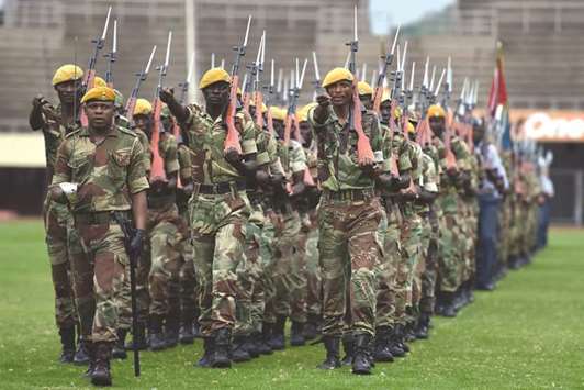 Soldiers prepare for the inauguration of incoming president Emerson Mnangagwa in Harare.