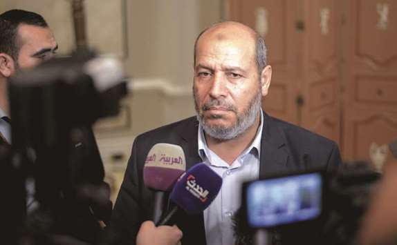 Hamas senior political leader Khalil al-Hayya speaks during a press conference at the end of two days of closed-door talks attended by representatives of 13 leading political parties held in the Egyptian capital Cairo on Wednesday night.