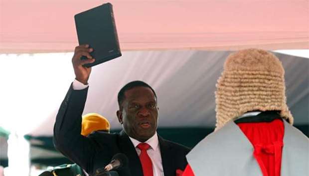 Emmerson Mnangagwa is sworn in as Zimbabwe's president in Harare on Friday.