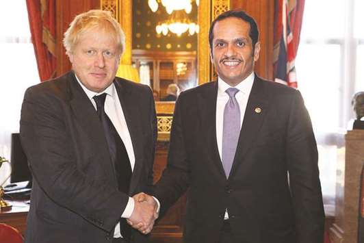 HE Sheikh Mohamed bin Abdulrahman al-Thani meets British Foreign Secretary Boris Johnson.