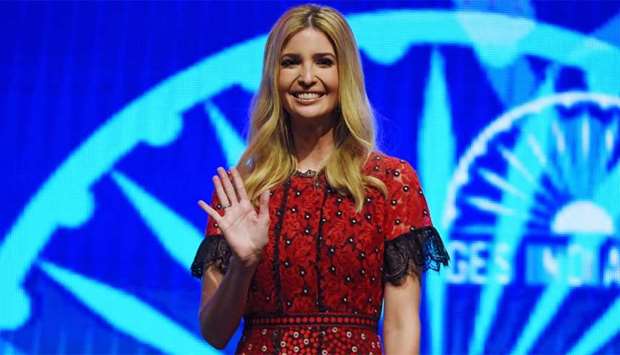 Advisor to the US President Ivanka Trump waves as she arrives for a panel discussion at the Global Entrepreneurship Summit at the Hyderabad convention centre (HICC) in Hyderabad