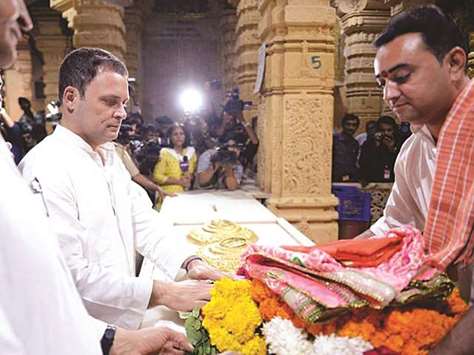Congress vice president Rahul Gandhi visits Somnath Temple in Gujarat yesterday.