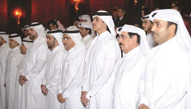 HE Sheikh Thani bin Hamad bin Khalifa al-Thani, HE the Minister of Culture and Sports Salah bin Ghanem bin Nasser al-Ali, HE Dr Hamad bin Abdulaziz al-Kuwari and other dignitaries at the opening ceremony yesterday. (Supplied picture)
