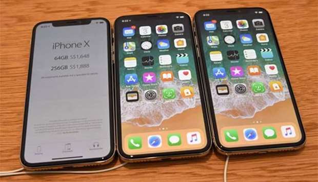 New iPhone X smartphones are seen on display at Apple launch in Singapore on Friday.
