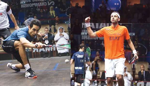 Title clash: Tarek Momen (L) and Mohamed El Shorbagy.