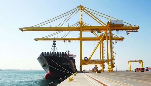 A ship decks at Hamad Port in Doha (file). The general cargo handling registered a 236.33% year-on-year surge to 135,893 freight tonnes in April 2020.