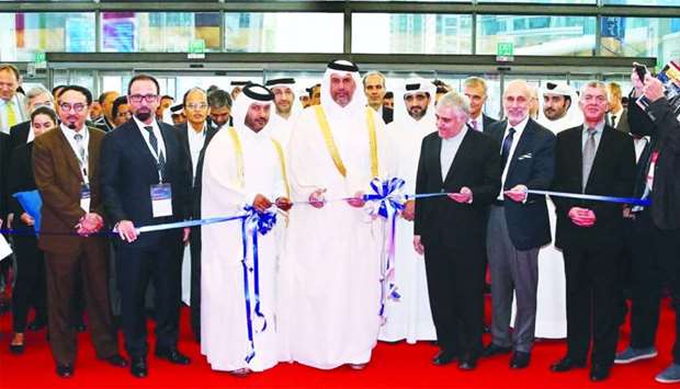 HE the Minister of Economy and Commerce Sheikh Ahmed bin Jassim bin Mohamed al-Thani yesterday inaugurating Hospitality Qatar, the country's premier international hospitality and Hotel/Restaurant/Cafu00e9 (Horeca) trade show at Doha Exhibition and Convention Centre as other dignitaries and officials look on.