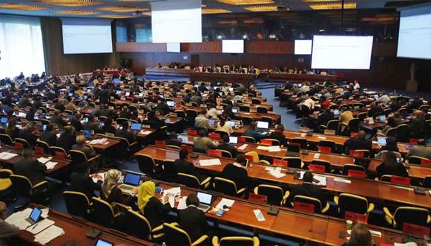 Overview taken during a meeting of the Governing Body on Qatar at the International Labor Organization (ILO) in Geneva