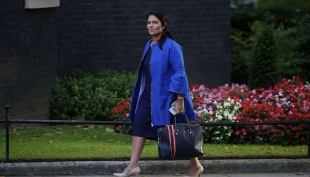 Priti Patel arriving to attend the weekly meeting of the cabinet at Downing Street in central London. File photo taken on September 12, 2017.