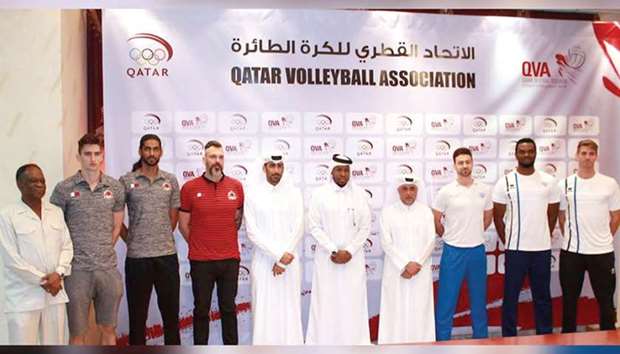 Coaches, officials, captains and players pose after the press conference at the QVA headquarters yesterday.