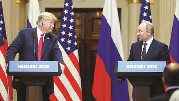 Trump and Putin during their bilateral summit in Helsinki.