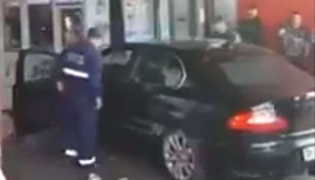 A screenshot from a video posted on Twitter shows the car crashed into the mall