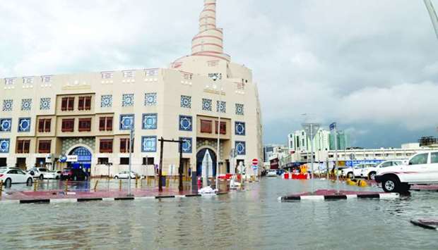 Waterlogging in front of Fanar, Doha, on Sunday. PICTURE: Jayan Orma