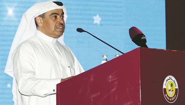HE the Minister of Commerce and Industry Ali bin Ahmed al-Kuwari speaking at the opening of the Qatari-Pakistani Business Forum held in Doha yesterday. PICTURE: Jayaram