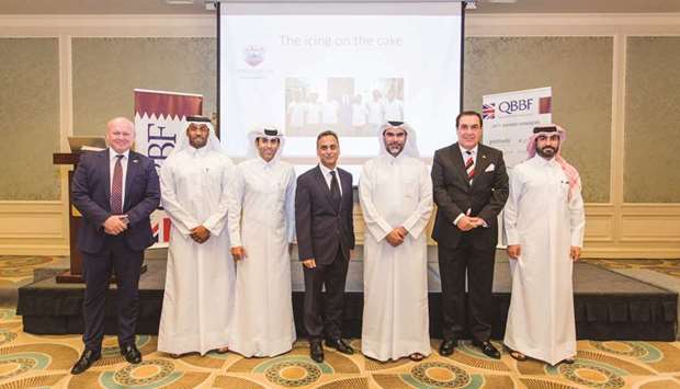 Team Qatar Channel Swim members with the British ambassador and QBBF officials.