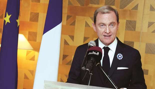 French ambassador Franck Gellet speaking at a reception in Doha. PICTURE: Jayan Orma