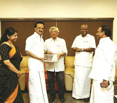 CPM general secretary Sitaram Yechury meets DMK president M K Stalin in Chennai yesterday