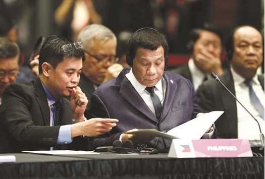President Rodrigo Duterte attends the Asean-China Summit in Singapore, yesterday.