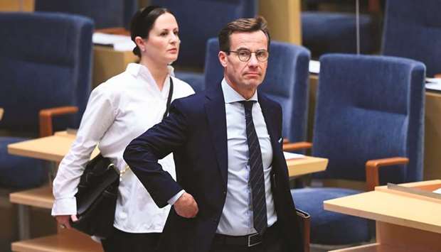 The leader of Swedenu2019s conservative Moderates party, Ulf Kristersson, arrives for a Parliament session in Stockholm yesterday.