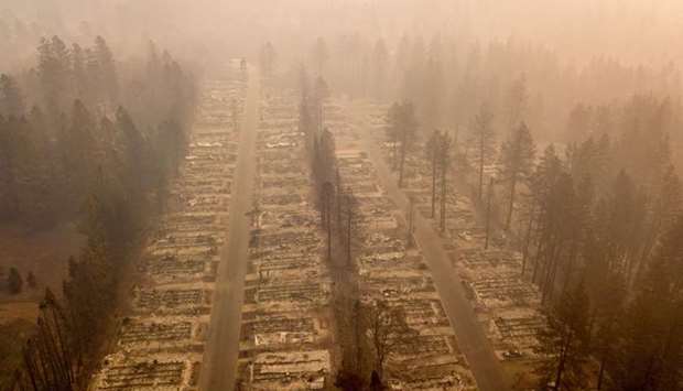 In this aerial photo, a burned neighborhood is seen in Paradise, California. AFP