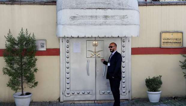 A member of security staff stands at the entrance of Saudi Arabia's consulate in Istanbul, Turkey on October 28, 2018