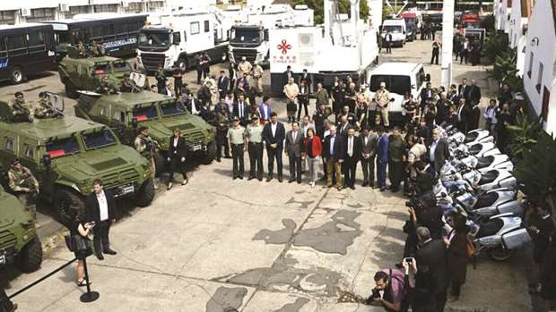 Minister of Security Patricia Bullrich attends the presentation of security equipment to be used at the G20 Summit, in Buenos Aires, Argentina, yesterday.